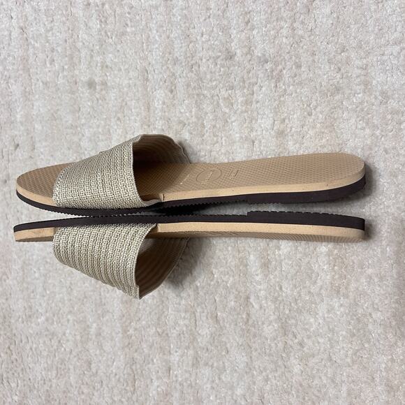 Havaianas Gold Malta Slip On Sandal Slides Women's Flip Flops Size 7-8 (37-38) - Picture 2 of 5